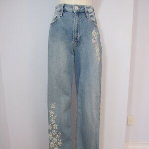 Hollister Ultra Hight Rise Dad Jean Floral Embroidered Size 0 Long/Size 25 Long